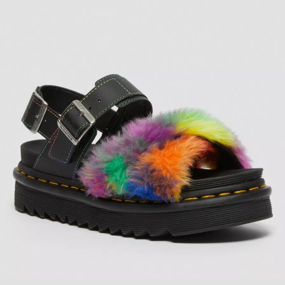 Dr. Martens VOSS II FLUFFY FAUX FUR STRAP SANDALS NWT - Picture 9 of 16